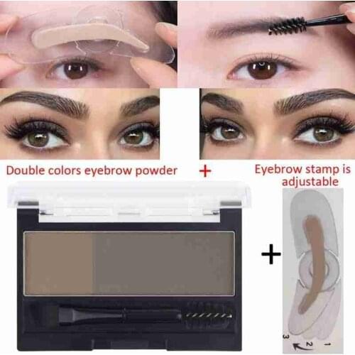 Double Color Eyebrow Powder Stamp Quick Makeup Brow Stamps Waterproof Powder Palette for Eyebrows Eye Brow Tint Makeup Tools
