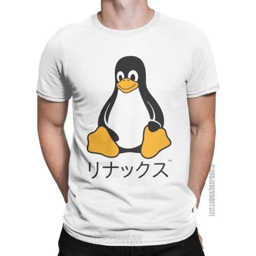 Funny Japanese Tux T-Shirt For Men Crewneck Cotton T Shirt Linux Penguin Classic Short Sleeve Tees Printed Clothing