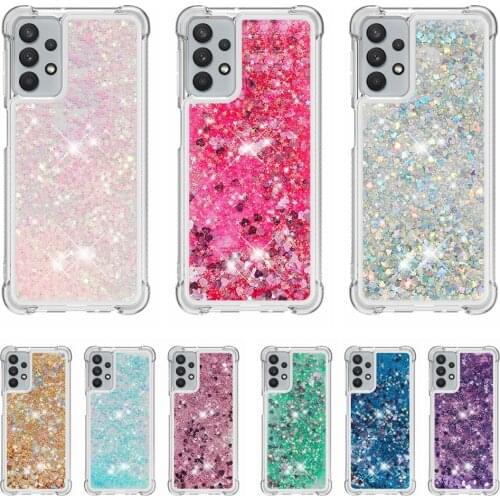 Glitter Case for Samsung Galaxy A02 M02 A12 A42 A52 A72 5G A02S A32 4G Case Clear Bright Dynamic Liquid Phone Cover Capa Women