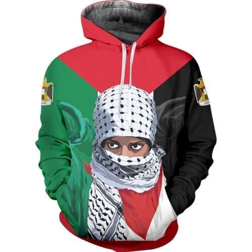 IFPD Men Free Palestine Hoodie 3D Palestine Falg Print Long Sleeve Sweatshirt Wiht Cap War Peace Casual Unisex Oversize Pullover