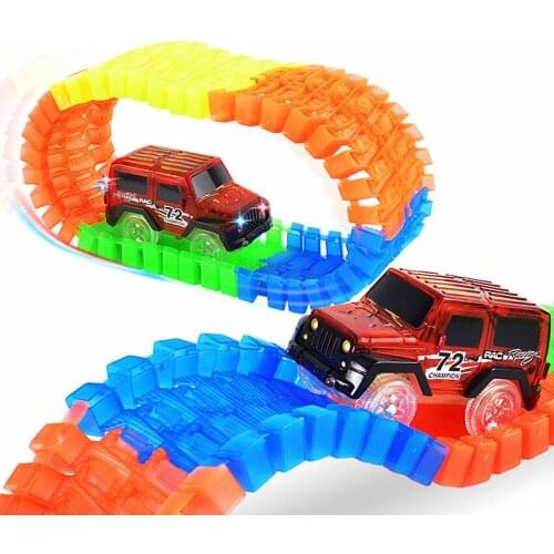 Bend Flex Curve Slot DIY Car Track Toy Roller Coaster Track Toy LED Car Puzzle Toys For Kid Car Set With Glows In The Dark Track