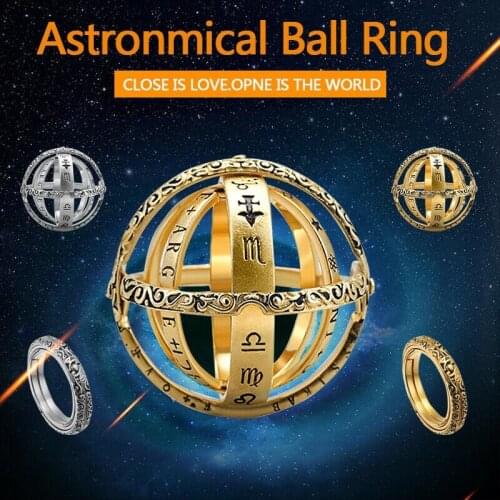 Size 6-11 Women Man Gold Universe Ring Creative Astronomical Sphere Ball Ring Cosmic Couple Lover Constellation Finger Ring Gift