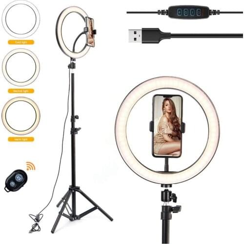 10" Video Light Dimmable LED Selfie Ring Light USB ring lamp Photography Light with Phone Holder tripod stand for Makeup Youtube