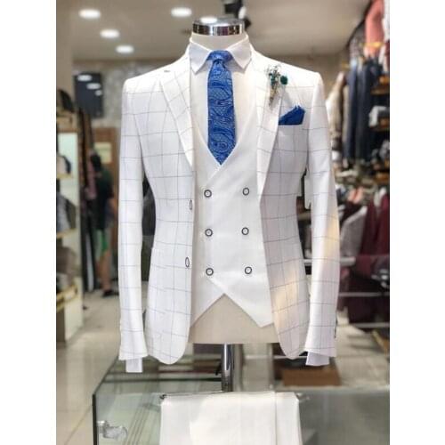 Mens Slim Fit Suit Real Picture 3 Piece Jacket Vest Pants Sets Formal Wedding Tuxedo Suits Groom Blazer Traje Blanco De Hombre