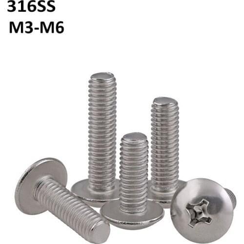 316 Stainless Steel Phillips Truss Head Large Flat Screw Cross Round Head Bolts M3 M4 M5 M6