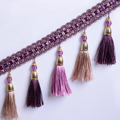 12yards/lot Lace Curtain Tassels Hanging Ear Crystal Beaded Lace Curtain Trim Textile Decoration Accessories Franges Ruban Gland