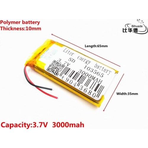 3.7V 3000mAh 103565 Lithium Polymer Li-Po li ion Rechargeable Battery Lipo cells For Portable DVD Portable DVD interphone