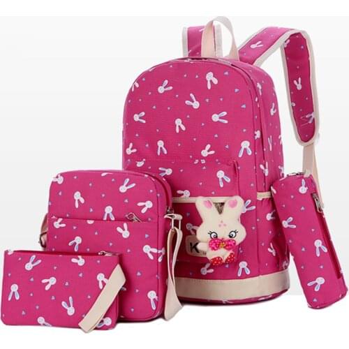 Rabbit Printing Cute Backpacks With Bear For Teenagers Girls schoolbag 4pcs/set Women Backpack School Bags Rucksacks Mochila