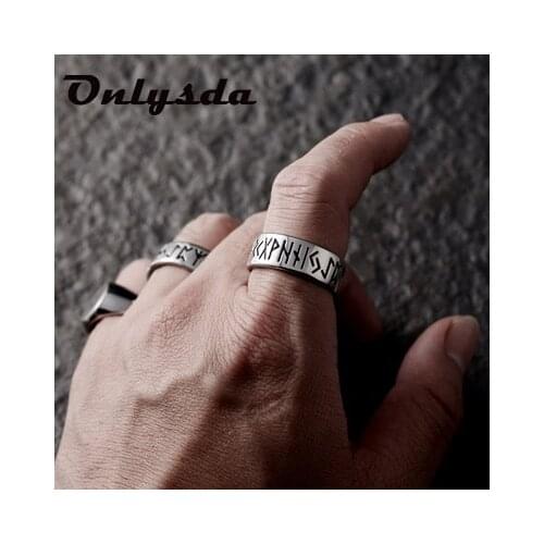 Dropshipping Stainless steel Odin Norse Viking Amulet Rune MEN Ring Fashion Words RETRO Rings Jewelry Party Gift For Man OSR642