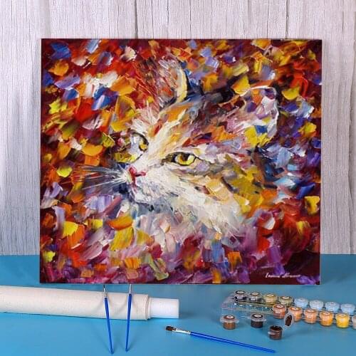 Oil Painting Style Old Cat Coloring By Numbers Painting Package Acrylic Paints 50*70 Picture By Numbers Photo Drawing