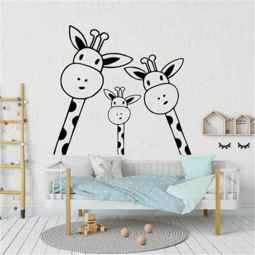 Giraffe Family Wall Art Sticker Kids Girls Boys Bedroom Baby Room Nursery Interior Decor Cartoon Animal Vinyl Decals WL1289