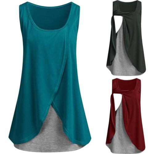 Nursing Clothes Summer 2021 Pregnant Women Clothesround Neck Sleeveless Stitching Maternity Nursing Top Zwangerschap Tanks