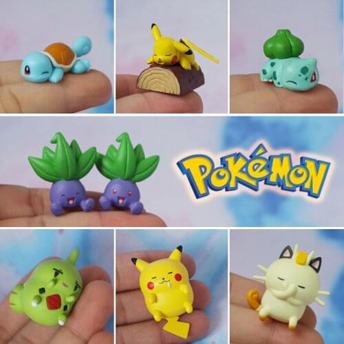 Pokemon Pikachu Squirtle Bulbasaur Oddish Larvitar Meowth Sleeping Cute Action Figure Model Toys