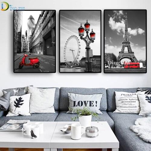 Triptych Diamond Painting Picture City Scenery Full Drill IronTower Ferris Wheel Mosaic Embroidery Sale Cross Stitch Decor Gift