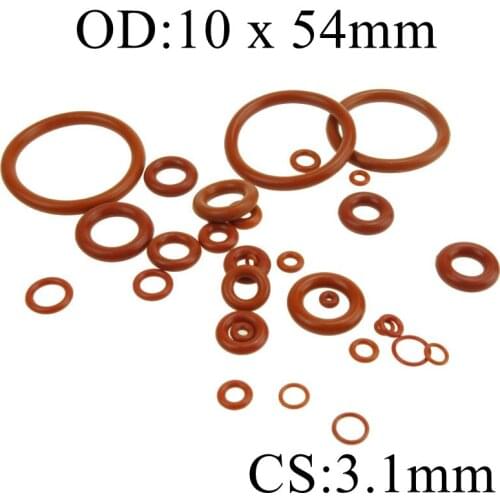 3.1mm Thickness Silicon Rubber O-ring Sealing 10-54mm OD Red Heat Resistance O Ring Seals Gaskets