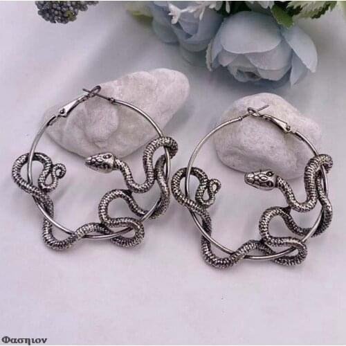 Cool Punk Antique Animal Black Snake Earrings Crazy Twining Snake Hoop Earrings Personality Statement Earrings Party Jewelry