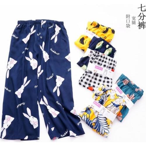 Spring Summer Thin Home Trousers, Cotton Silk Cropped Trousers, Navy Trousers, Rayon Cool Large Size Pajama Pants, Casual Pants
