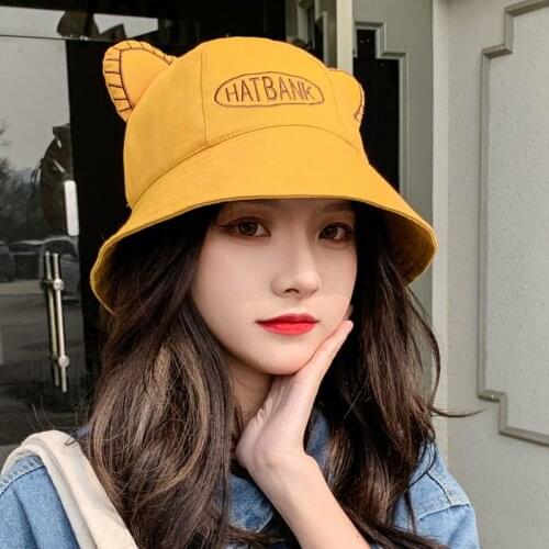 Female summer cute ear fisherman hat wild sweet letter basin hat student sun hat