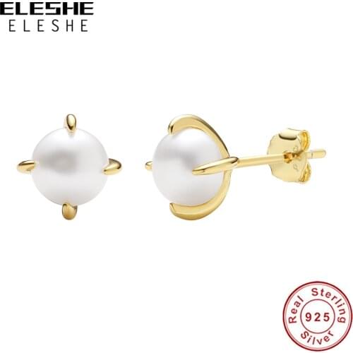 ELESHE Authentic 925 Sterling Silver Freshwater Pearl Earrings 2020 Fine Jewelry with 18K Gold Plated Wedding Earrings For Women
