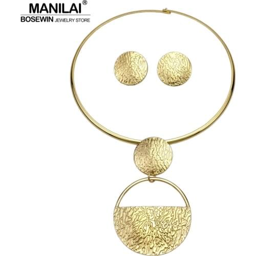 MANILAI Punk Gold-Color Geometric Metal Fashion Jewelry Sets For Women Choker Necklaces Earrings Set Statement Collier bijoux