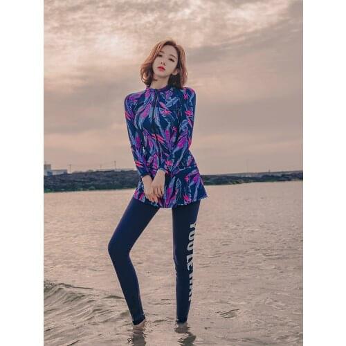 Lady Long Sleeve Swimsuit 2019 New Arrivals Four Pieces Rash Guard Pink Color Beachwear Sun Protective Female Swimwear