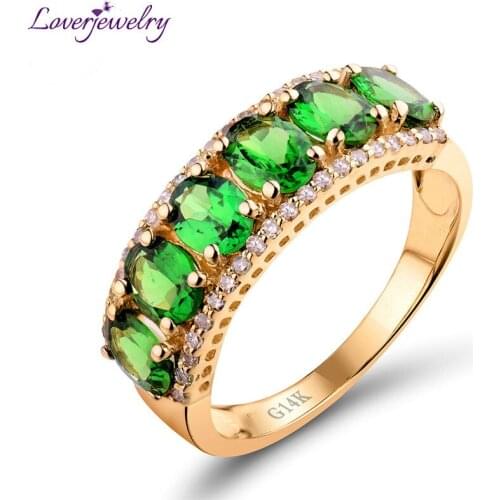 LOVERJEWELRY Rings For Women Vintage Oval 4x5mm 14KT Yellow Gold Diamond Green Tsavorite Ring 585 Yellow Gold Party Gift Jewelry
