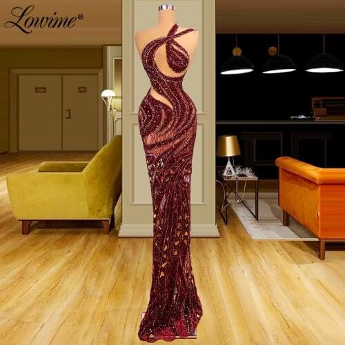 Lowime 2 Designs Burgundy Illusion Evening Dresses 2021 Couture Lace Special Mermaid Arabic Party Gowns Long Celebrity Dresses