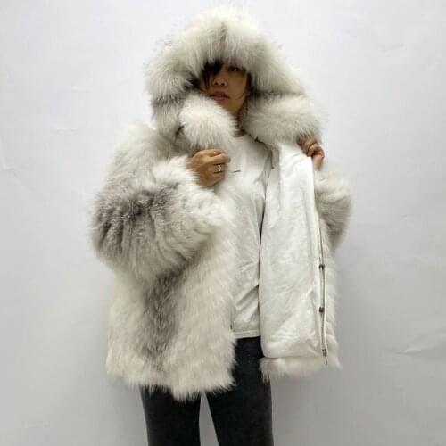 Winter Women Real Cross Fox Fur Jacket Fur Coat Hooded Short Real Fox Fur Coat Keep Warm In Winter European And American