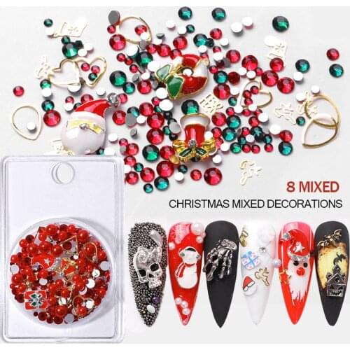 1Box Metal Nail Decoration Accessories Manicure Mix Set Alloy Christmas Series Snowflake Halloween 3D Fashion Nail Art Design