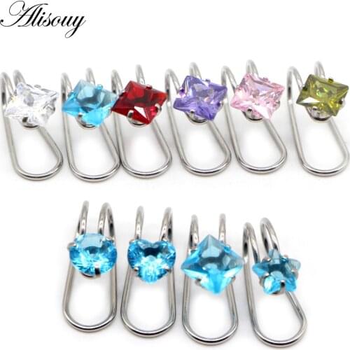 Alisouy 2pcs Clip on Earrings Crystal & Star Round Ear Cuff Non Pierced Earrings Fake Piercing Women Punk Rock Tragus Jewelry