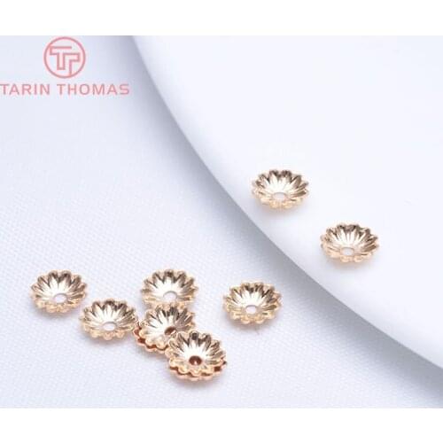 20PCS 6MM 24K Champagne Gold Color Plated Brass Flower Beads Caps High Quality Diy Jewelry Accessories