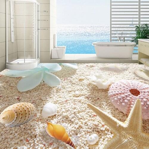 3D Flooring Wallpaper Shell On The Beach Custom PVC Photo Wallpaper Living Room Bathroom Removable Direct Peel Off Floor Sticker