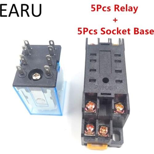 5Sets MY2P HH52P MY2NJ Relay Coil General DPDT Micro Mini Electromagnetic Relay Switch with Socket Base AC 110V 220V DC 12V 24V