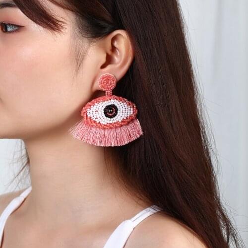 Bohemian earrings tassel for women big drop earrings Colorful eye womens earrings beach vacation summer holiday Rattan Knit