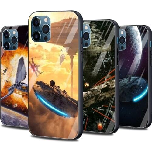 Cool Star Space Ship Wars Tempered Glass Phone Case for iPhone 12 Mini 11 Pro Max SE 2 X XR XS Max 8 7 Plus 12 Pro TPU Cover