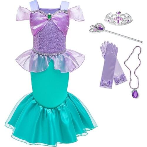 Girls Kids Pearl Diary Little Mermaid Dress Costume Princess Dress up Children Party Cosplay Gown Arier Tulle Fancy Dresses 2-8Y