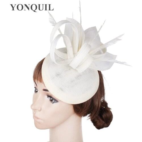 Elegant Women Bride Fashion Fascinator Party Hat Wedding Cap With Feather Hair Accessories For Race Church Cocktail Headpiece