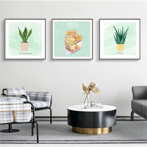 Nordic Plant Printing Watercolor Painting Potted Cactus Aloe Poster Canvas Art Wall Painting Living Room Home Decoration Mason