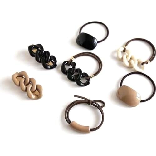 H:HYDE For Girls Hair Accessories Sweet Milk Tea Color Nylon Hairpin Hair Rope Chain Twist Hair Clip Hair Tie