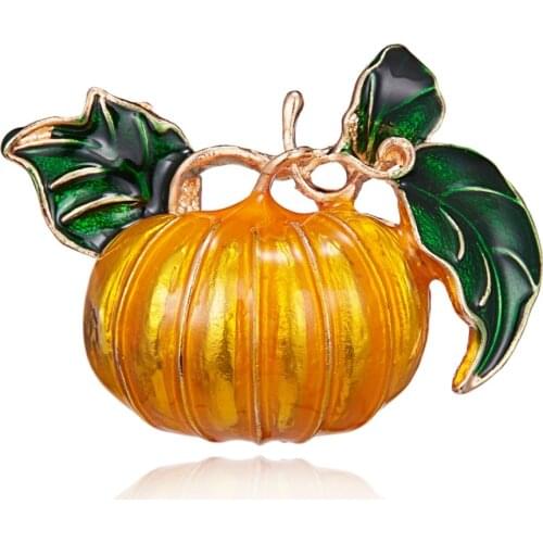 Halloween Pumpkin Brooch Green Leaves vegetables Orange Pumpkin bride Weddings Banquet Brooch Pins girl women Gifts