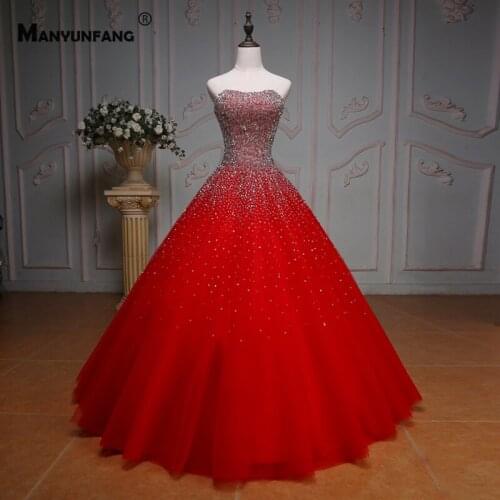 Custom Made Strapless Crystal Sweep Train Bridal Ball Gown 2021 New Arrival Lace Up Back Sleeveless Wedding Dress for Women