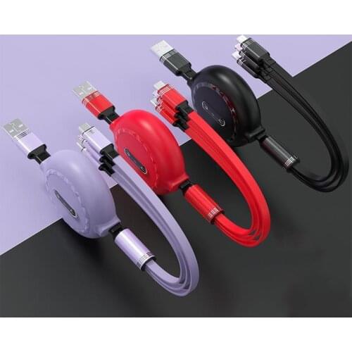 1 Pcs 3 In1 Retractable Type C Micro USB Cable for Mobile Phone Charger Cable 3A Fast Charging Cord USB C Cable
