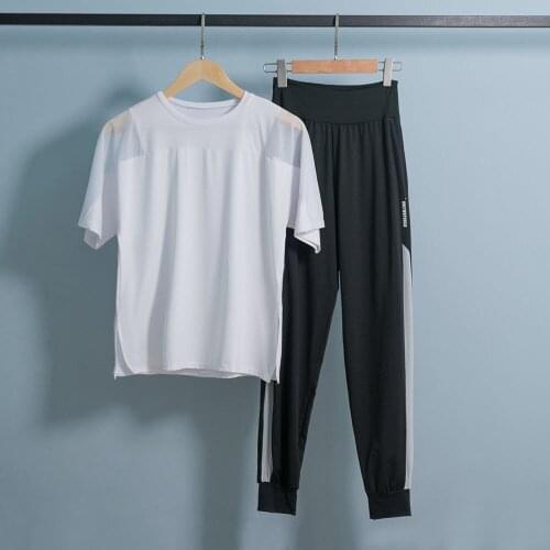 Two Piece Set Women Yoga Summer Sports Womens Running T-shirt Yoga Pants Conjuntos De Mujer Ensemble Femme
