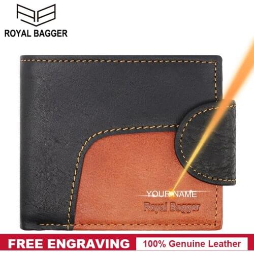 Royal Bagger Short Wallets for Men Real Genuine Cow Leather Card Holder with ID Windows Retro Fashion Man Wallet Purse Business
