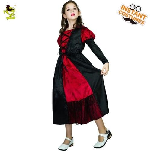Girls Medieval Vampire Costumes Halloween Kids Clothing Purim Cosplay Princess Outfits Fancy Dress Up for Children