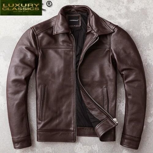 2021 New Autumn Leather Jacket Men Cow Leather Coat Slim Casaul Mens Clothing Vintage Motorcycle Coats Bomber Jacket Men