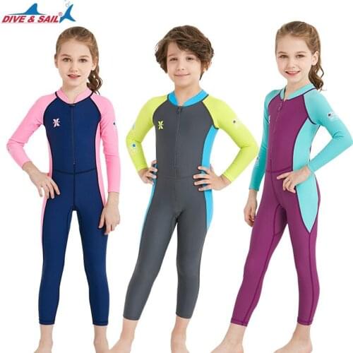 New childrens swimsuit one piece long sleeve sunscreen quick drying diving suit surfing swimsuits for Kids wetsuits