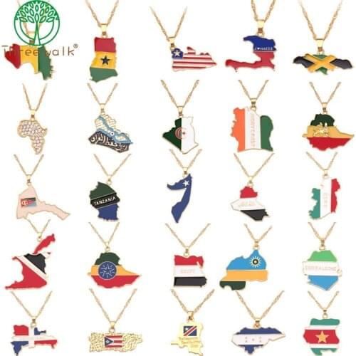 NEW Country Map Flag Necklace Africa Guinea Ghana Liberia Undersea Jamaica South Africa Congo Honduras Pendant Chain Man Jewelry