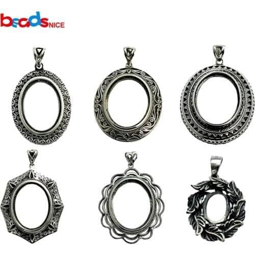 Beadsnice Pendant Blank Thai Silver Vintage Pendant Setting Diy Jewelry Making Oval Shape 32283