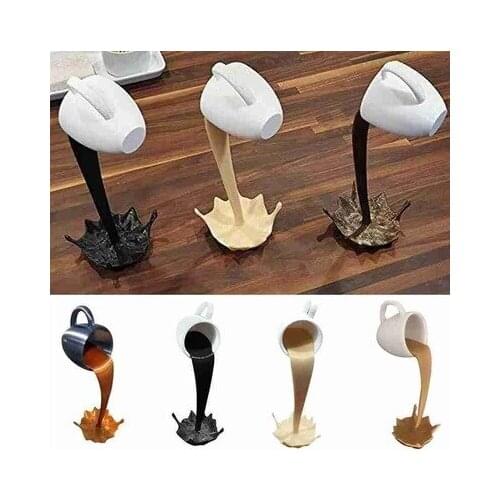 Resin Statues 3D Floating Coffee Cup Art Sculpture Home Kitchen Decoration Crafts Spilling Magic Pouring Liquid Coffee Mug